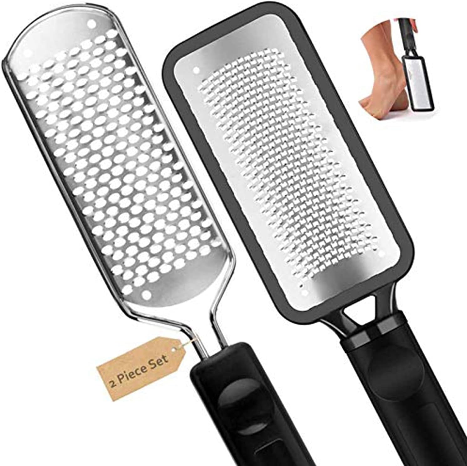 DELFINO Pedicure Foot File Professional Pedicure Stainless Steel Colossal foot Rasp, Foot Scrubber Foot Care, Dead Skin Remover for Feet, Professional Pedicure Tools Washable and Reusable, 2Pcs