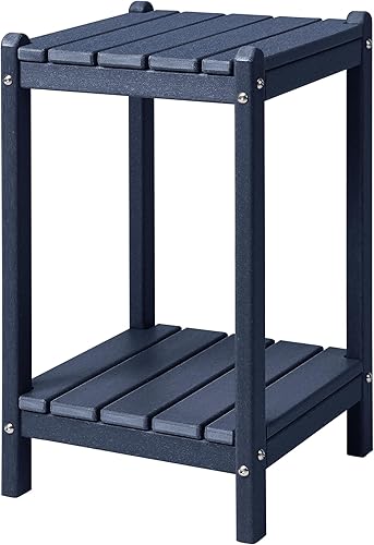 Miniatura 69 de LZRS Mesa auxiliar para exteriores, mesa auxiliar ovalada Adirondack doble con almacenamiento de 2 niveles, mesas auxiliares de HDPE para patio