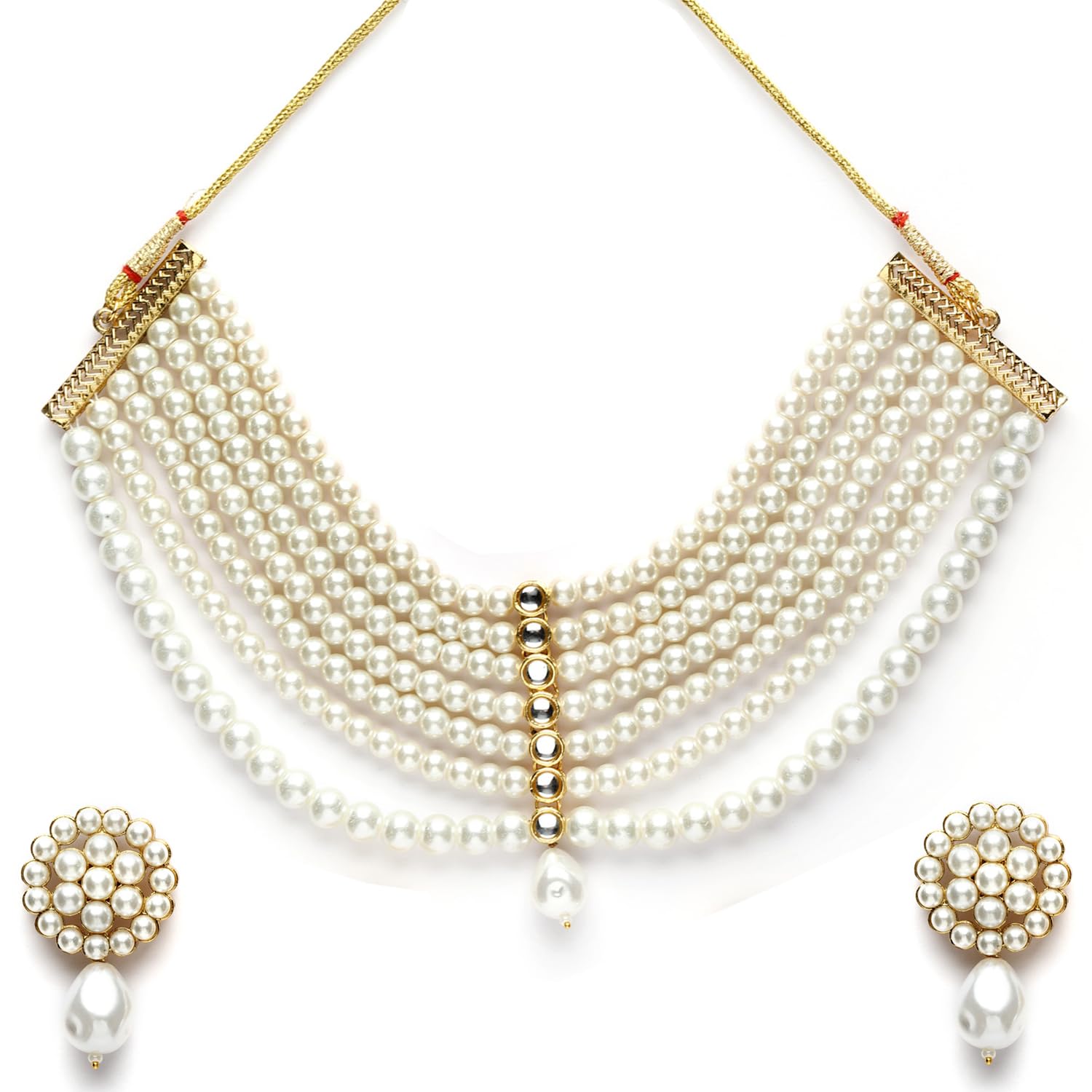 Shining Diva Fashion Latest Stylish Design Fancy Traditional Pearl Kundan Necklace Jewellery Set for Women (15895s)