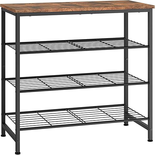 usikey Zapatero de 4 niveles, organizador industrial de almacenamiento de zapatos para 9-12 pares de zapatos, estante de metal para zapatos con