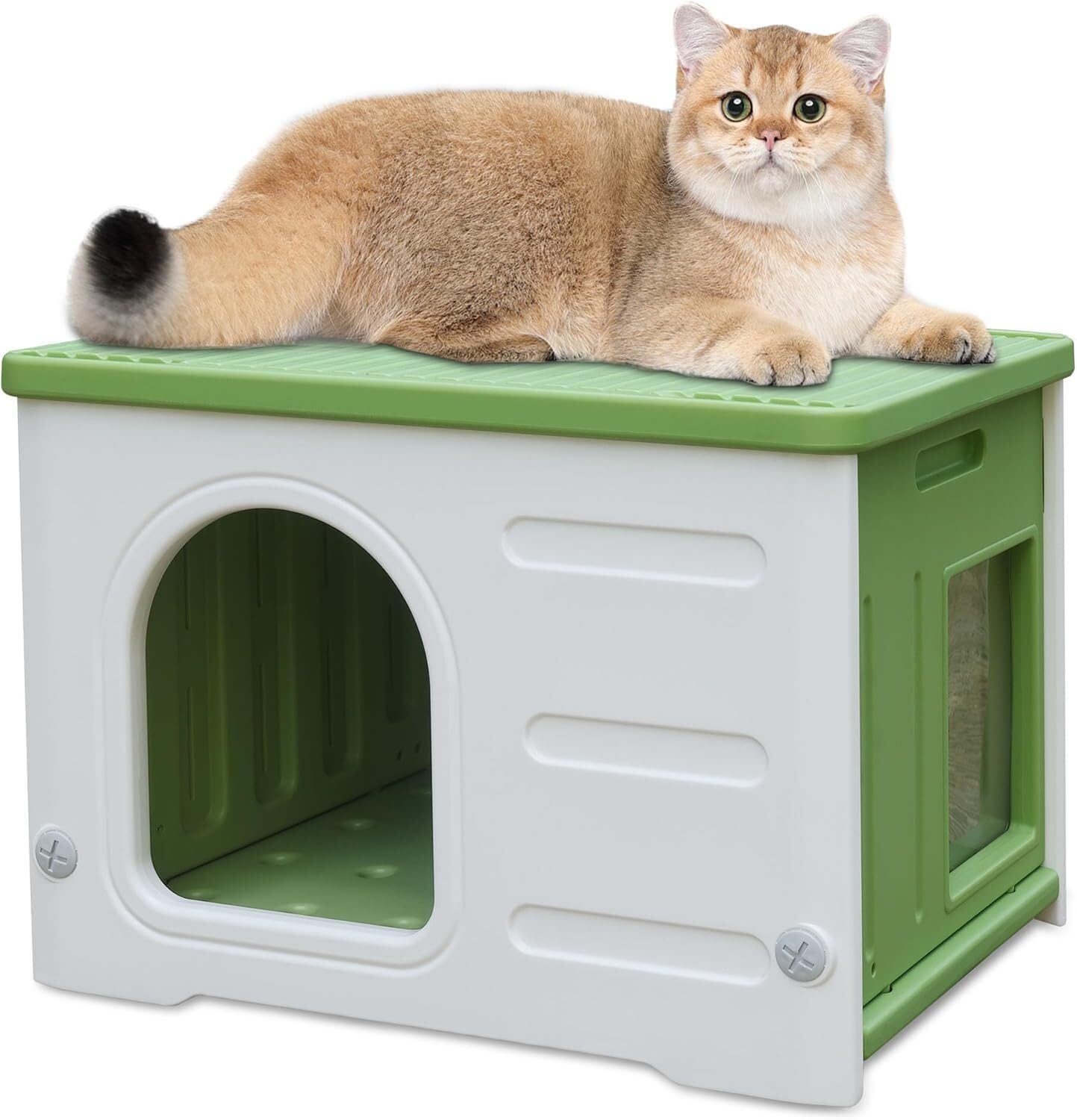 Jucgghk Comfortable Plastic Cat House with Escape Door, Artificial Pet House, Suitable for Indoor and Outdoor Pets Suitable for Indoor Pets(Grey with Mat)