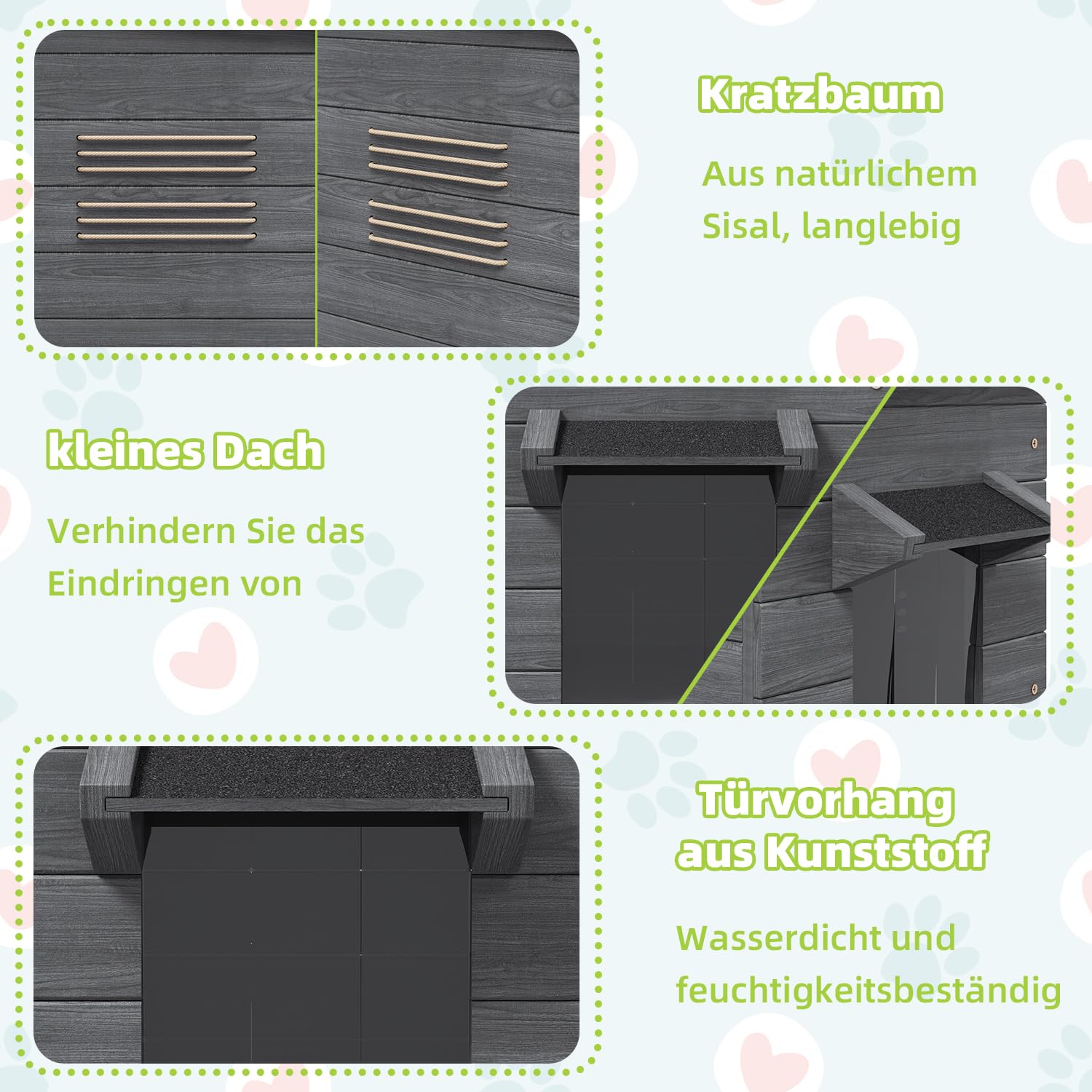Wooden Cat House,for Indoor & Outdoor,Cat Shelter with Asphalt Roof,Weatherproof for Summer,Grau