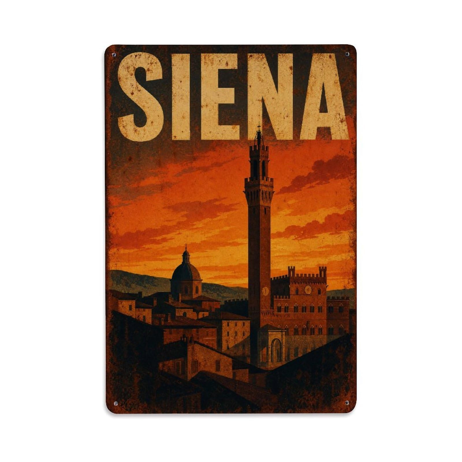Huiyhb 8X12inch(20X30cm) Vintage Travel Siena Tuscan Sunset Evening Glow Italy Metal Tin Sign