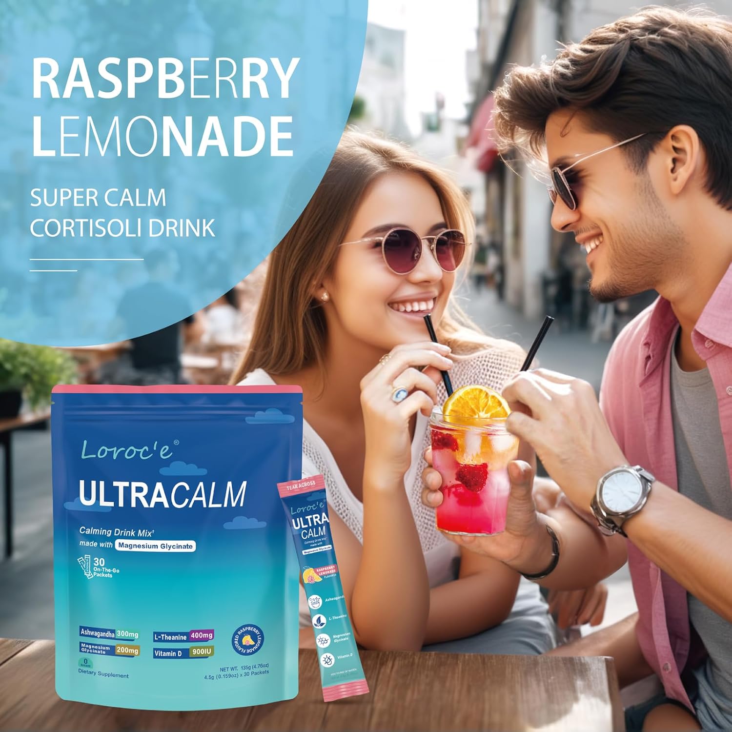 UltraCalm Super Cortisol Drink Packets with Magnesium Glycinate, Ashwagandha, L-Theanine, Vitamin D3, Calming Magnesium Powder for Relaxation & Sleep, Raspberry Lemonade, No Sugar(30 Servings) - Image 8