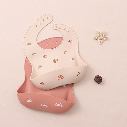 Miniatura 4 de ROCCED Baberos de silicona para bebé, 2 juegos de baberos con receptor de alimentos para niñas y niños pequeños, sin BPA, impermeables, suaves,