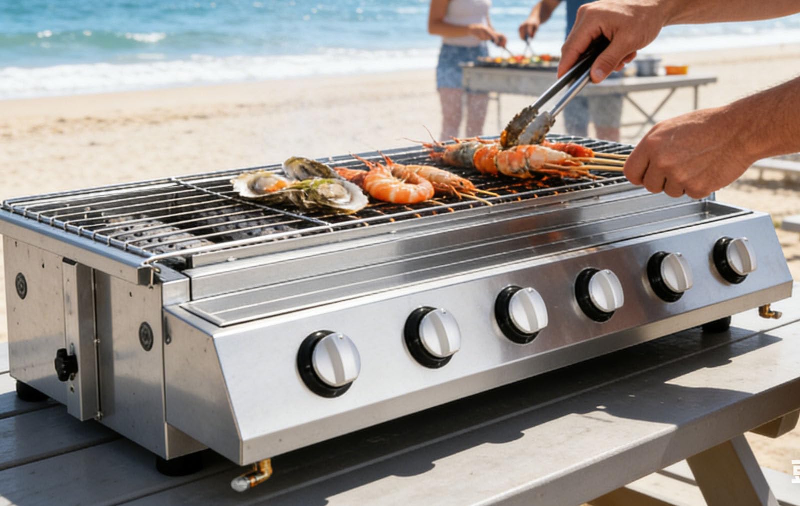 Komercyjny grill gazowy LPG - grill stołowy z palnikami 6/8", przenośna płyta grillowa na imprezy, spotkania w ogrodzie, kemping i piknik A