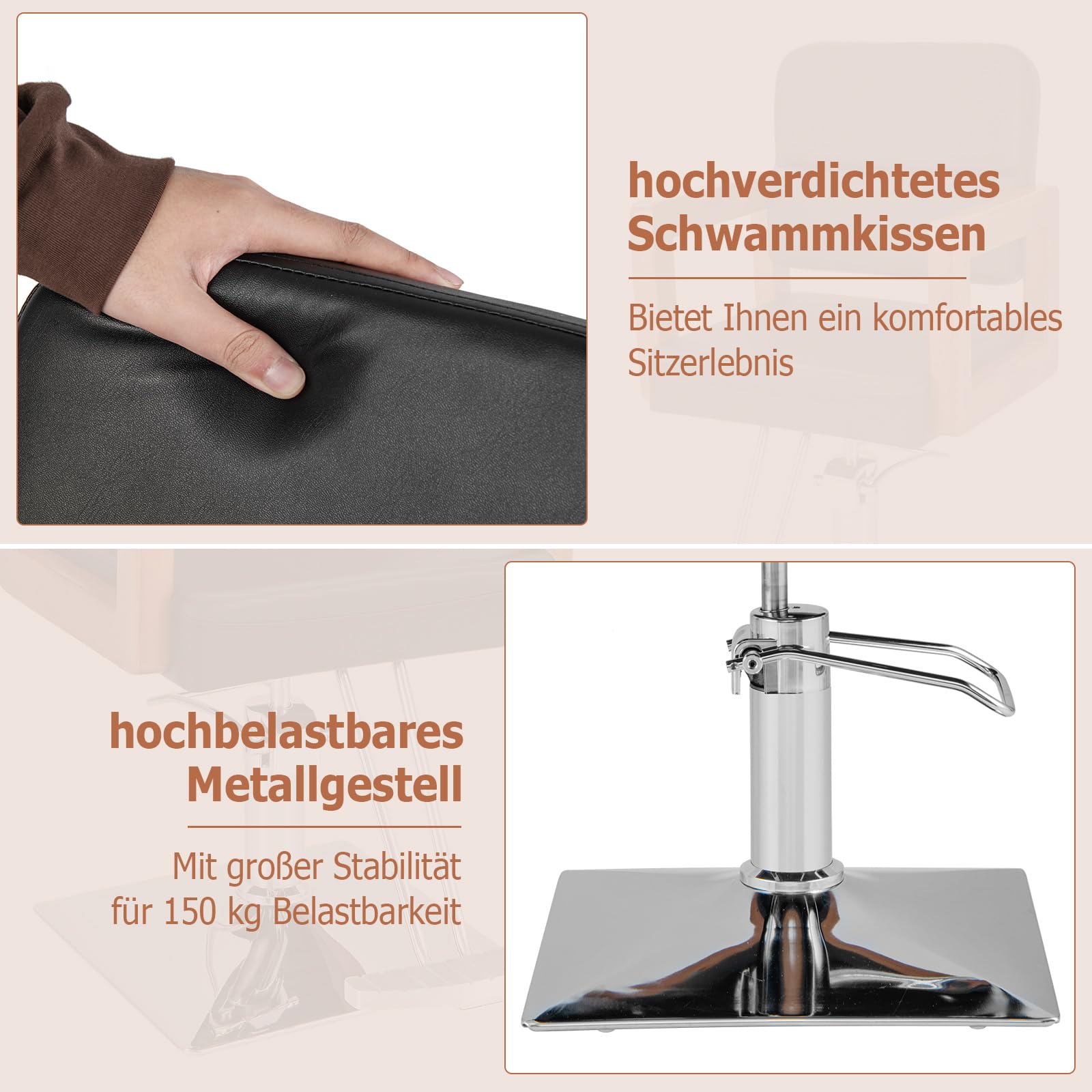 COSTWAY Friseurstuhl Sitzhöhe verstellbar von 50-65cm, Barbersessel belastbar bis 250 kg, Salonstuhl mit 360° Drehung, Hydraulischer Pumpe, Spa Friseursessel mit Holzarmlehnen