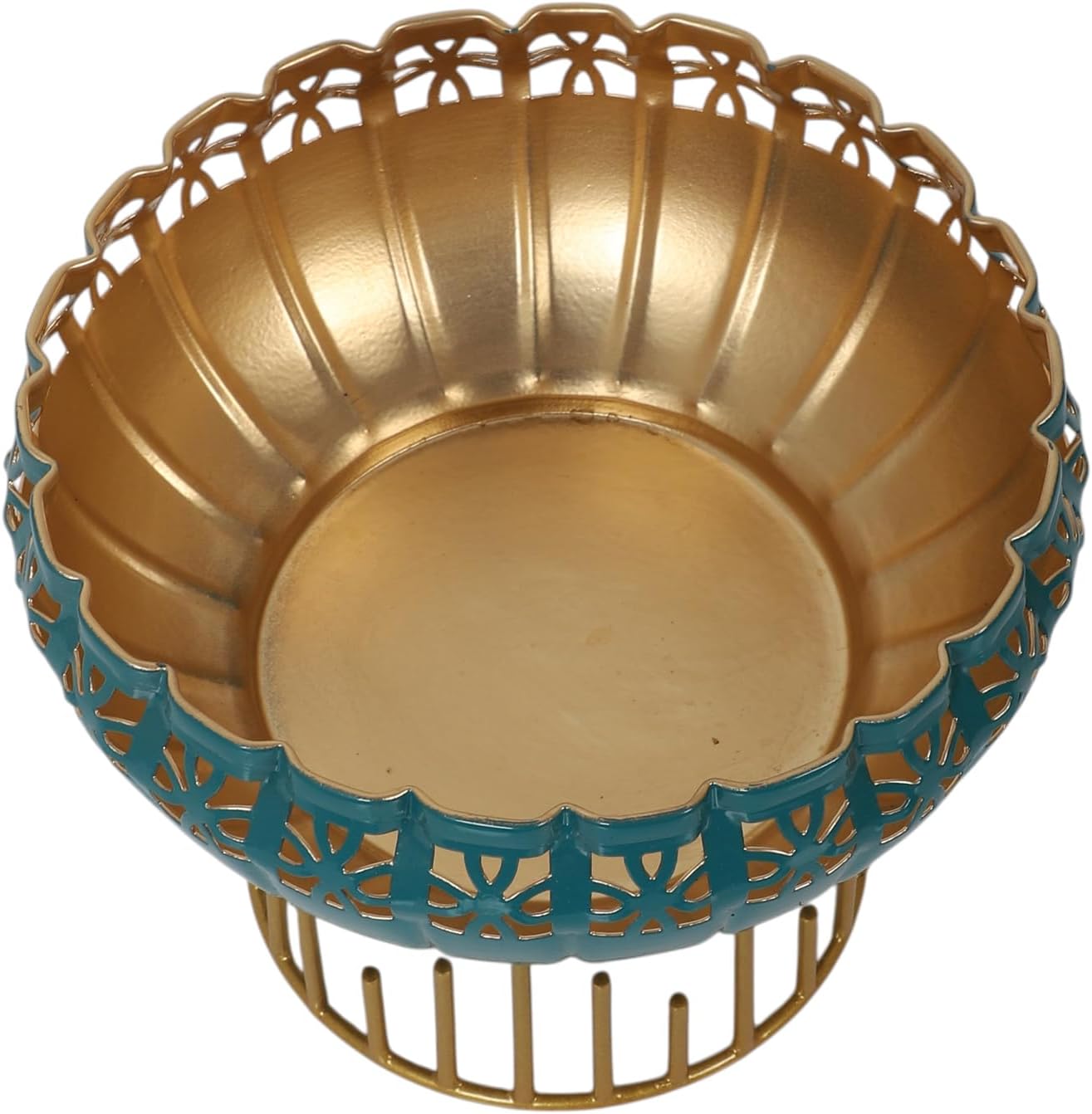 Two Moustaches 8 Inches Decorative Metal Urli with Stand, Urli Bowl for Home Decor, Flowers Decoration Bowl, Urli for Floating Flowers, Housewarming Gifts, Multicolored, Pack of 1