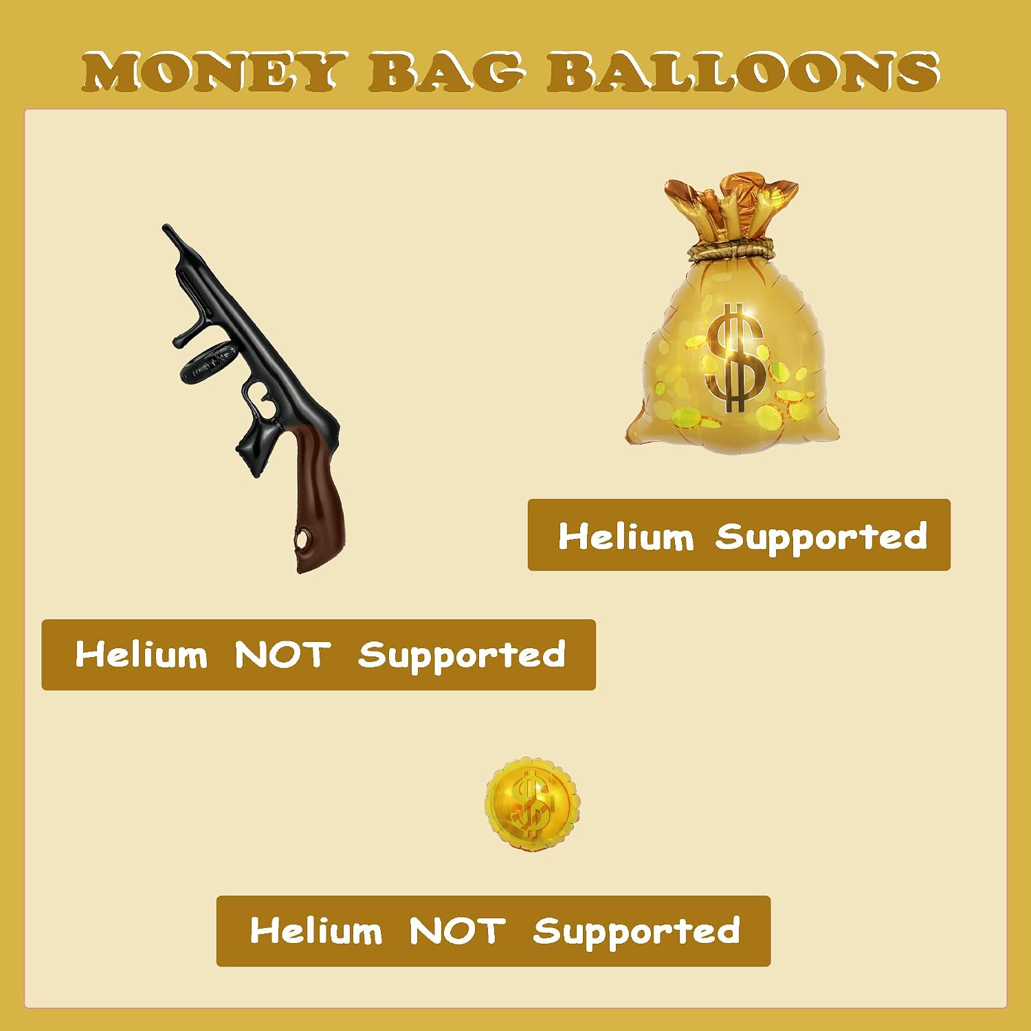 Money Bag Wallet Tommy Gun Foil Balloons Fake Guns Prop For Western 1920s Las Vegas Casino Night Speakeasy Gangster Game Movie Themed Party Decoration Notorious One Birthday Party Decorations Supplies image 3