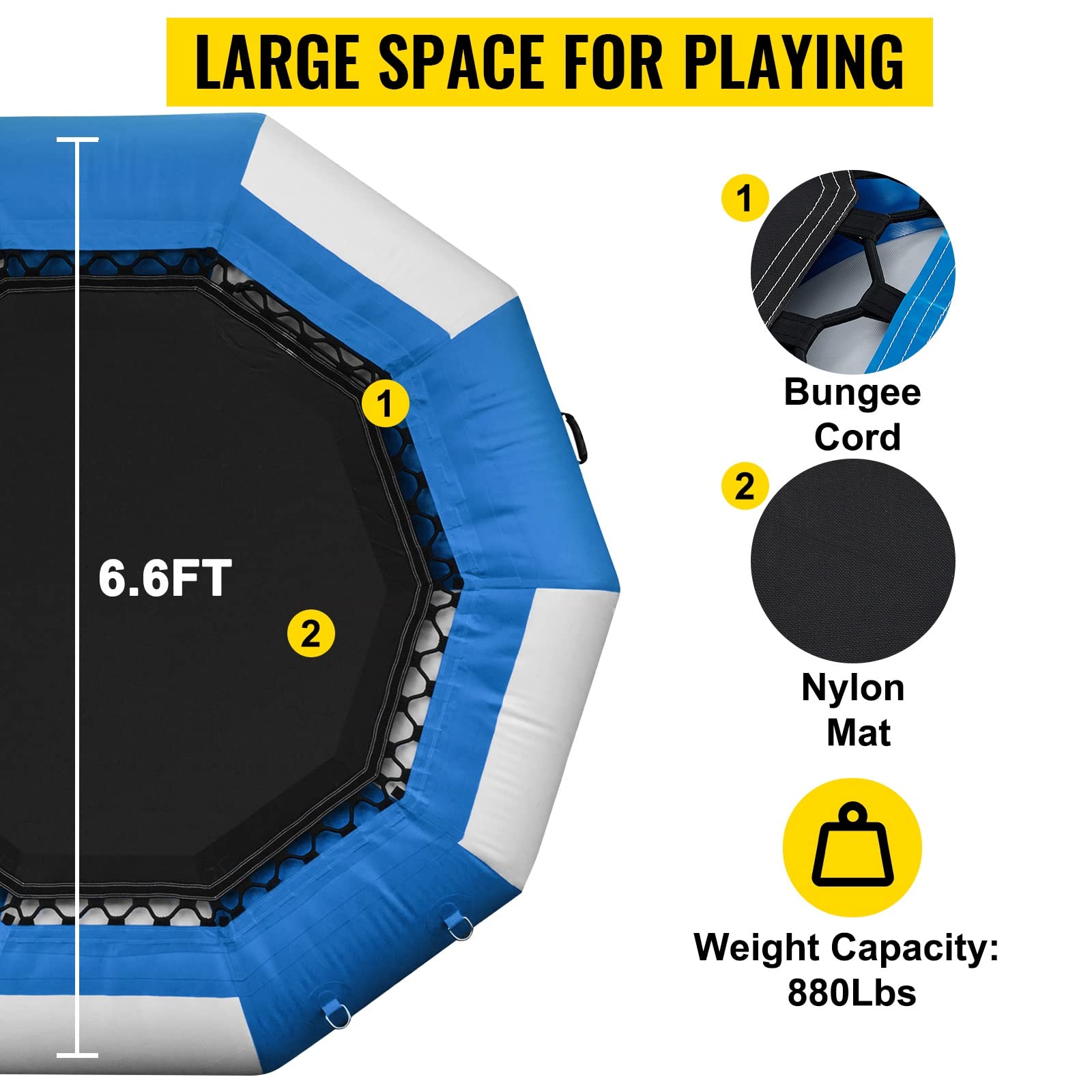 Trampolín inflable de agua con inflador eléctrico, rebotador de salpicaduras de buceo, escalera de cuerda, cuerdas de amarre y ancla para piscinas y lagos