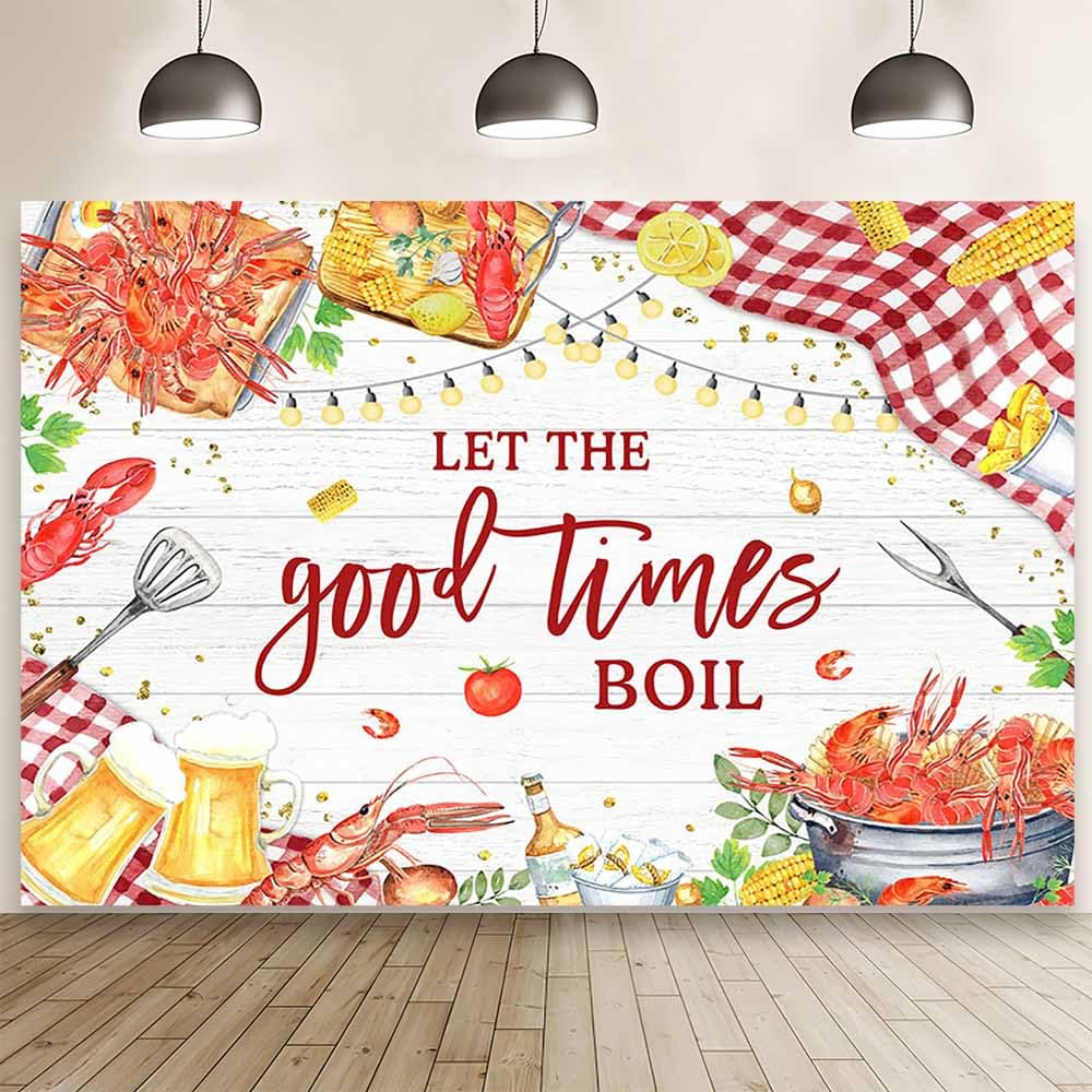 MEHOFOND 7x5ft Crawfish Boil Backdrop Crayfish Seafood Boil Party Supplies Let The Good Times Boil Background Lobster Shrimp Picnic Party Decorations