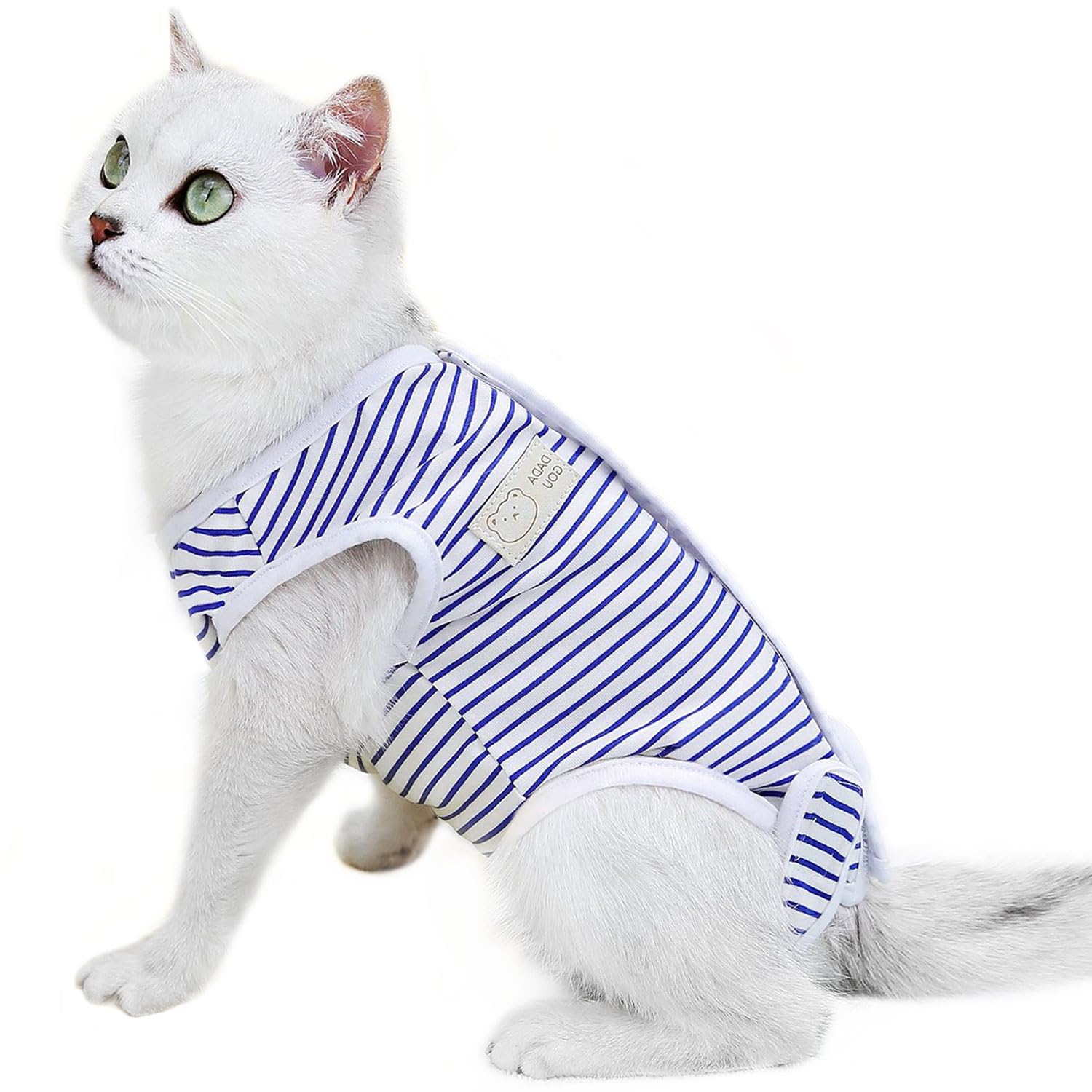 猫 術後服 猫用 ペット術後ウェア ペット猫去勢服 猫の産後服 手術着 舐め防止離乳服 ストライプ猫去勢服 皮膚保護 手術用 男の子 女の子 兼用 (ブルー L)