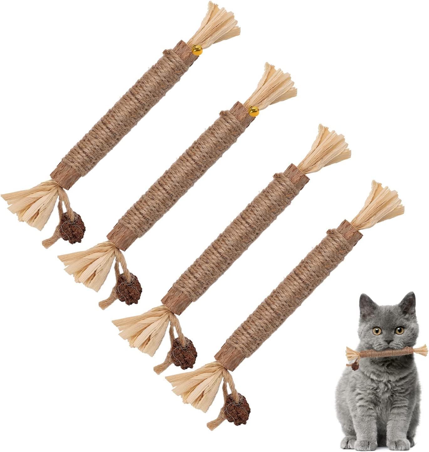 4 Packs Catnip Toys, Silvervine Chew Sticks Cat Teeth Cleaning Toy Or
