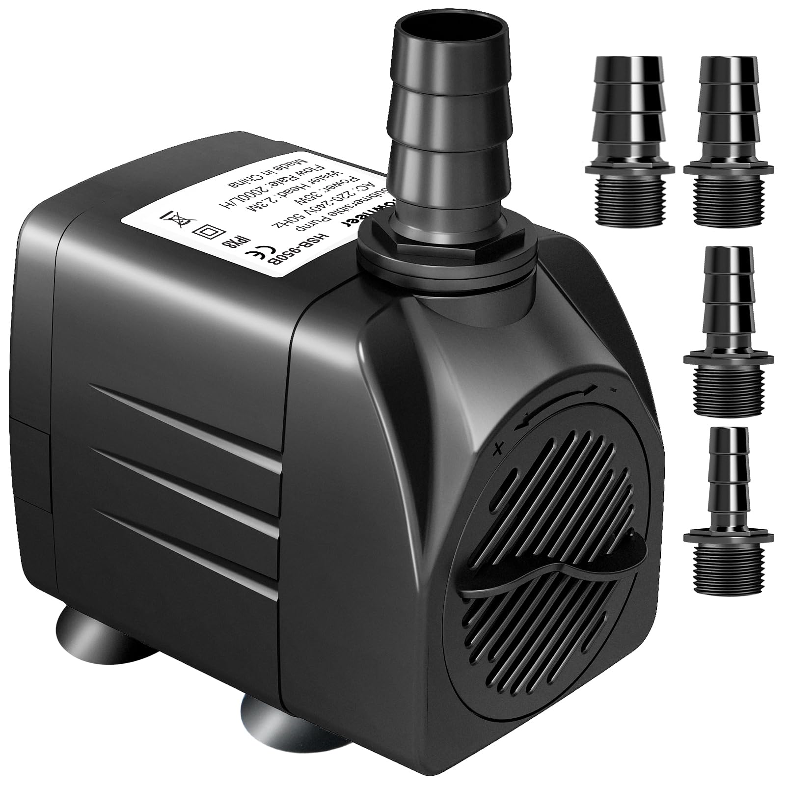 GROWNEER Submersible Water Pump 35W 2000L/H Ultra Quiet Aquarium Pump with 4 Nozzles for Fountains, Fish Tank, Pond, Statuary and Hydroponic, Lift Height 2.3m