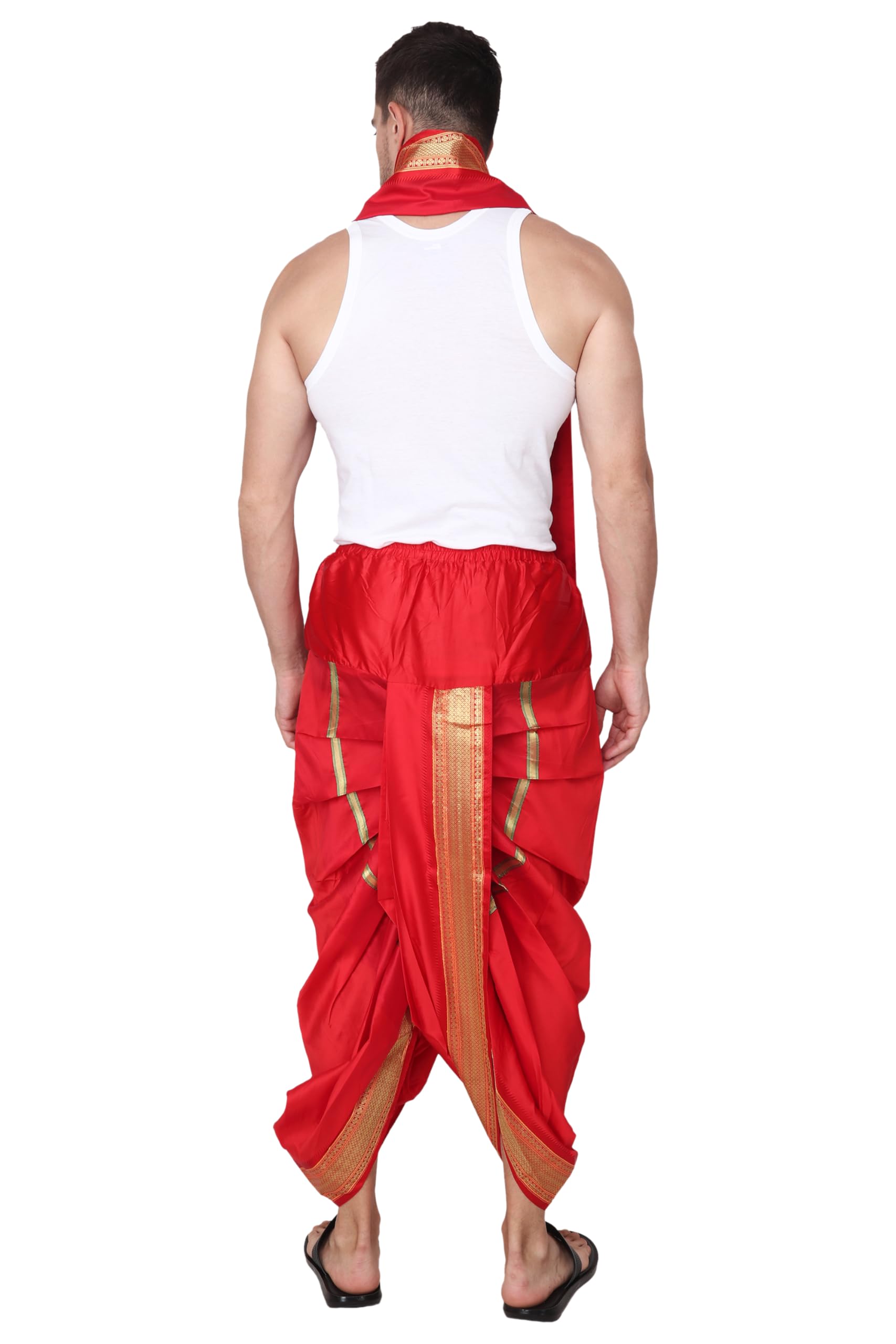 Rameshwaram Fabrics Readymade Dhoti for men with Sherwani Style Silk Kurta, Suitable for Marriage, Pooja, Festival (M-Medium-38, Red) - Image 4 thumbnail
