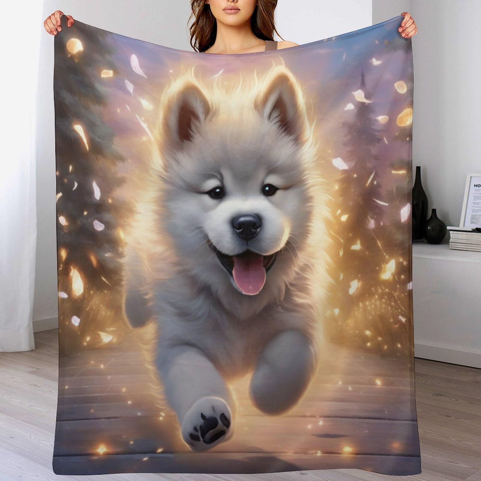 Couverture de salon en flannel motif chien 140x180 cm pour lit