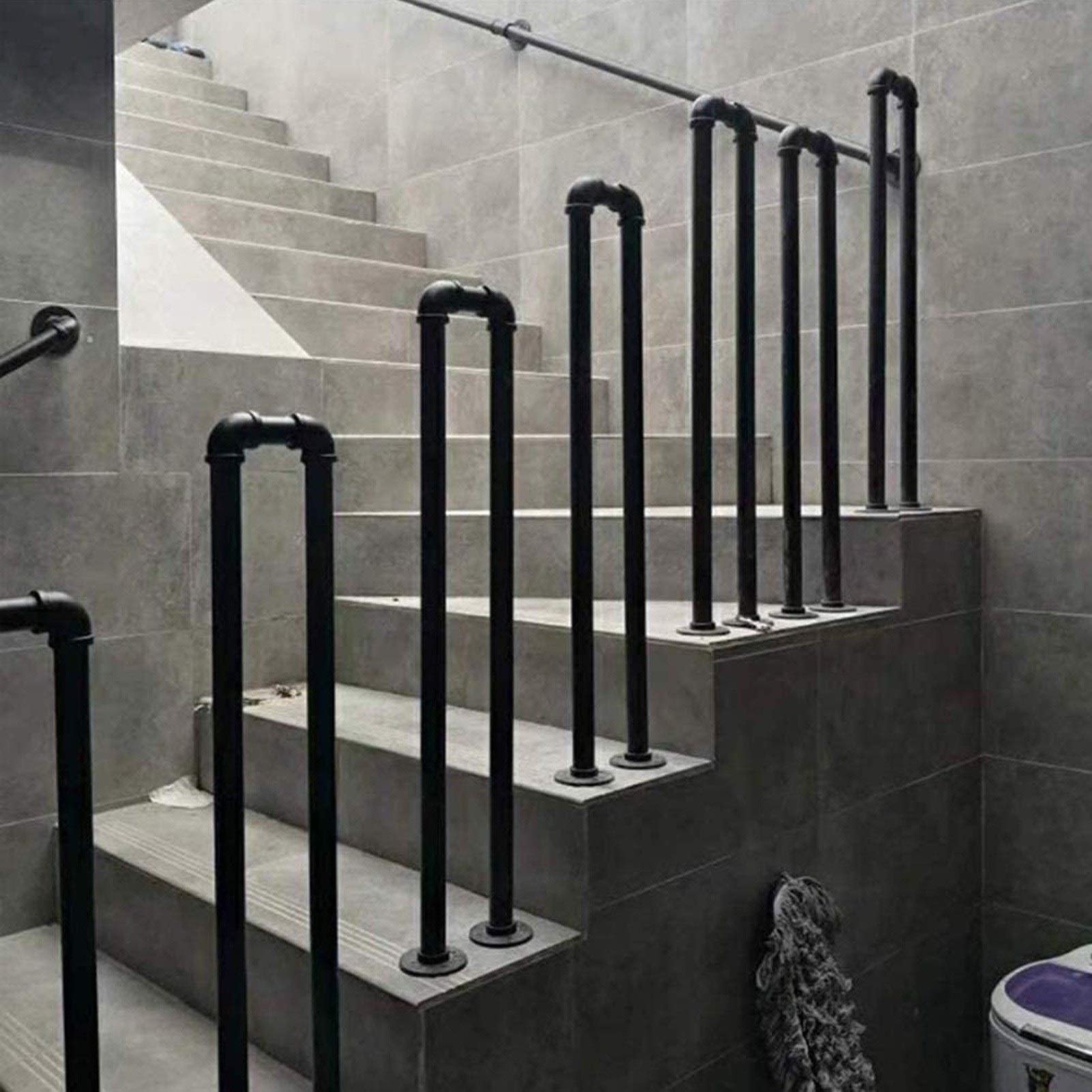 Corrimano per ringhiere per Scale in Ferro battuto, corrimano di Transizione a Forma di U per Scale Interne e gradini Esterni balaustra Nero Opaco, Dimensioni Personalizzabili (Dim