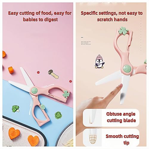 Miniatura 6 de Tijeras de comida para bebés, tijeras de cocina de cerámica seguras para niños pequeños con bloqueo de seguridad y estuche de viaje, las mejores