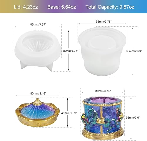 Miniatura 2 de Moldes de resina para caja de almacenamiento, moldes de silicona para tarro de carrusel con tapa, molde epoxi para caja de baratijas, botella