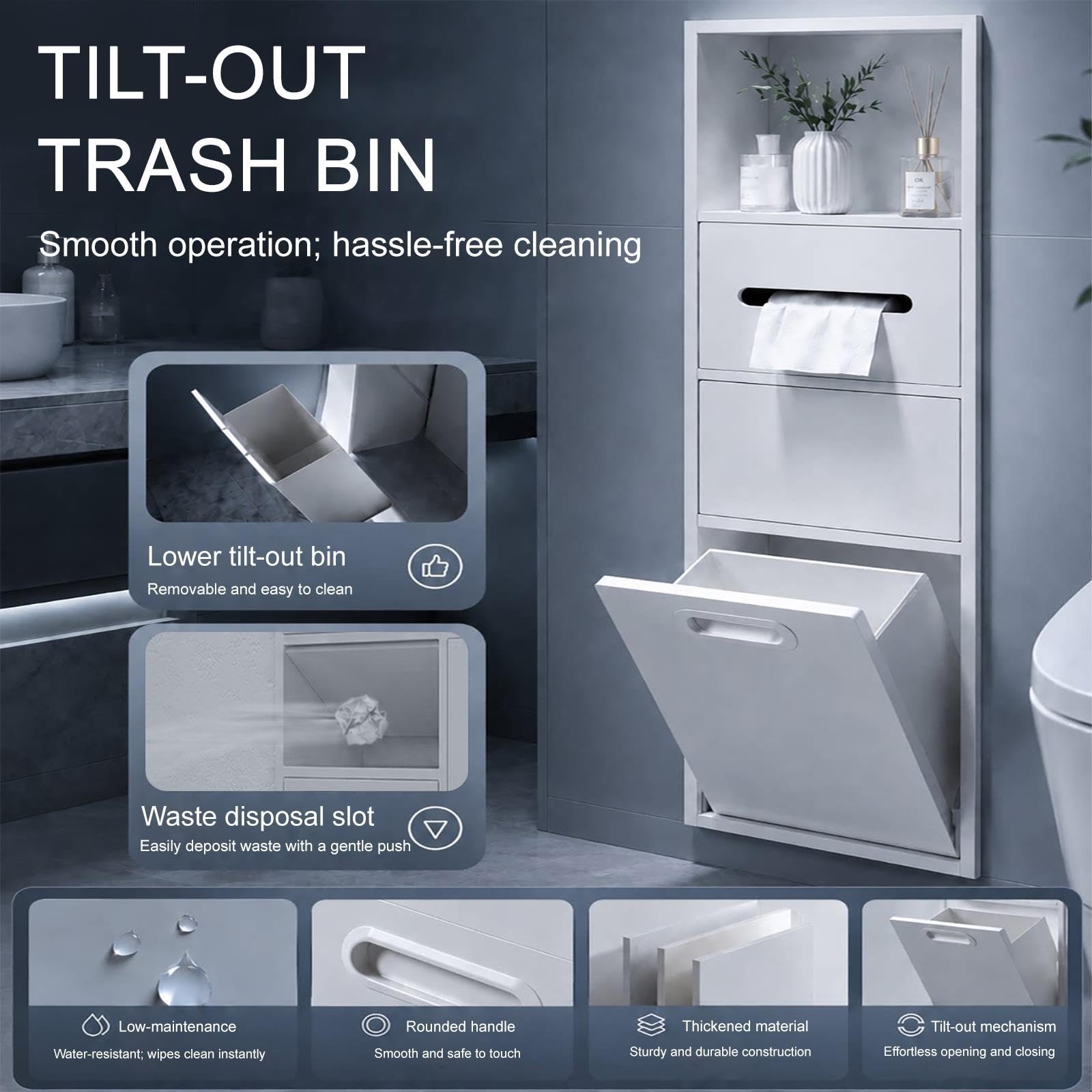 Nicho Empotrado para portarrollos de Papel higiénico con Papelera Oculta