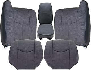 NLQR #69C Dark Gray 40/20/40 Driver & Passenger Bottom & Top Lean Replacement Seat Covers & Middle Jump Seat Cover fit for Chevy Silverado GMC Sierra 1500 2500HD 3500HD 2003-2007 | Fits Heated Seats