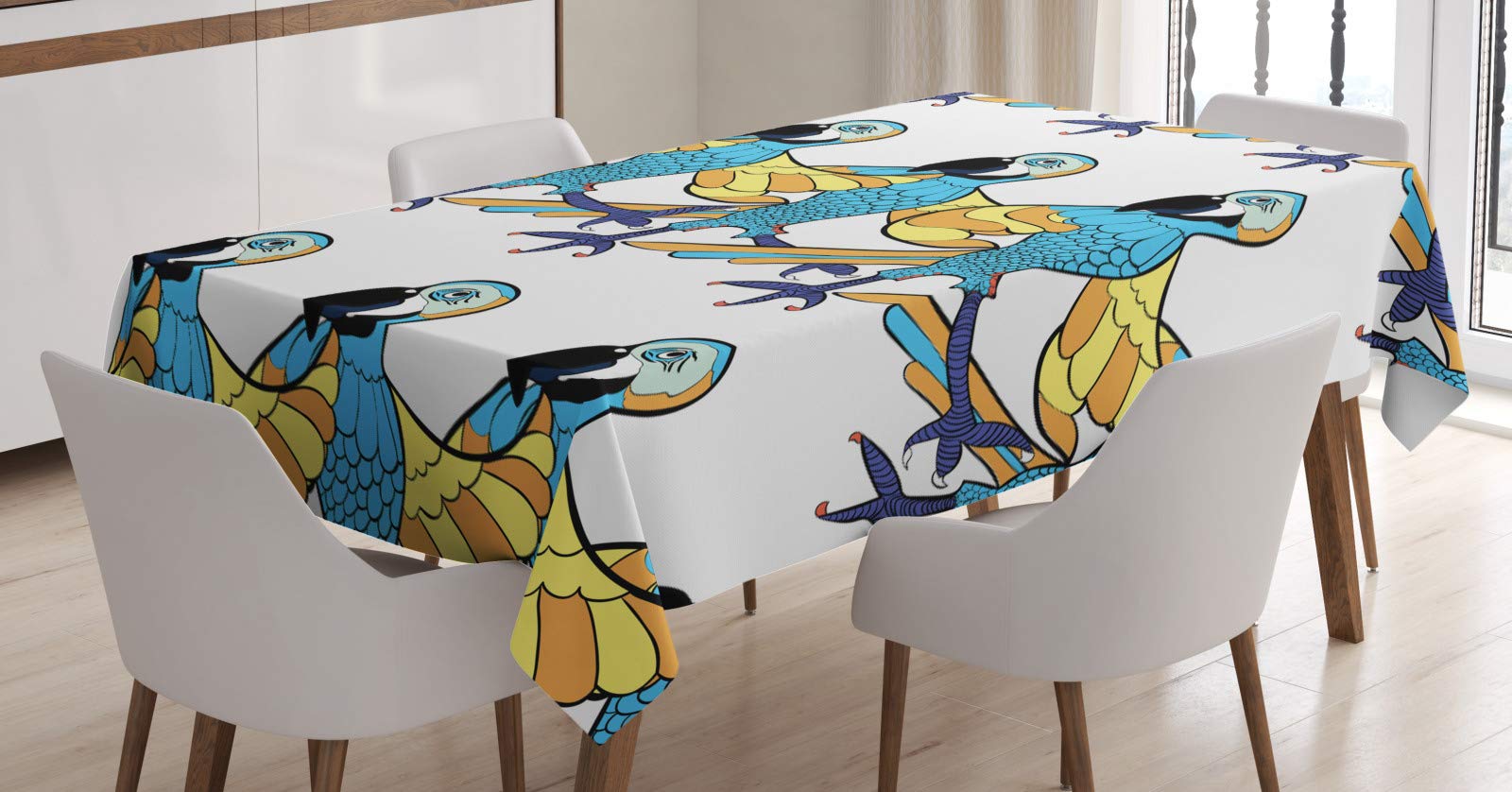 ABAKUHAUS Tropicale Tovaglia, Scimmie Pappagalli Monstera, Rettangolare per Sala da Pranzo e Cucina, 140 cm x 240 cm, Multicolore