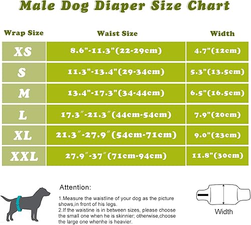 Miniatura 4 de Avont Paquete de 3 pañales lavables para perros machos (XS de 9 a 11 pulgadas), reutilizables, bandas para el vientre altamente absorbentes, bandas