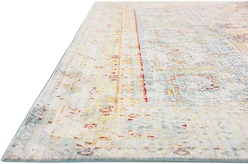 Miniatura 9 de Unique Loom Austin Collection - Alfombra de área (8 pies, cuadrada, azul clarocrema)