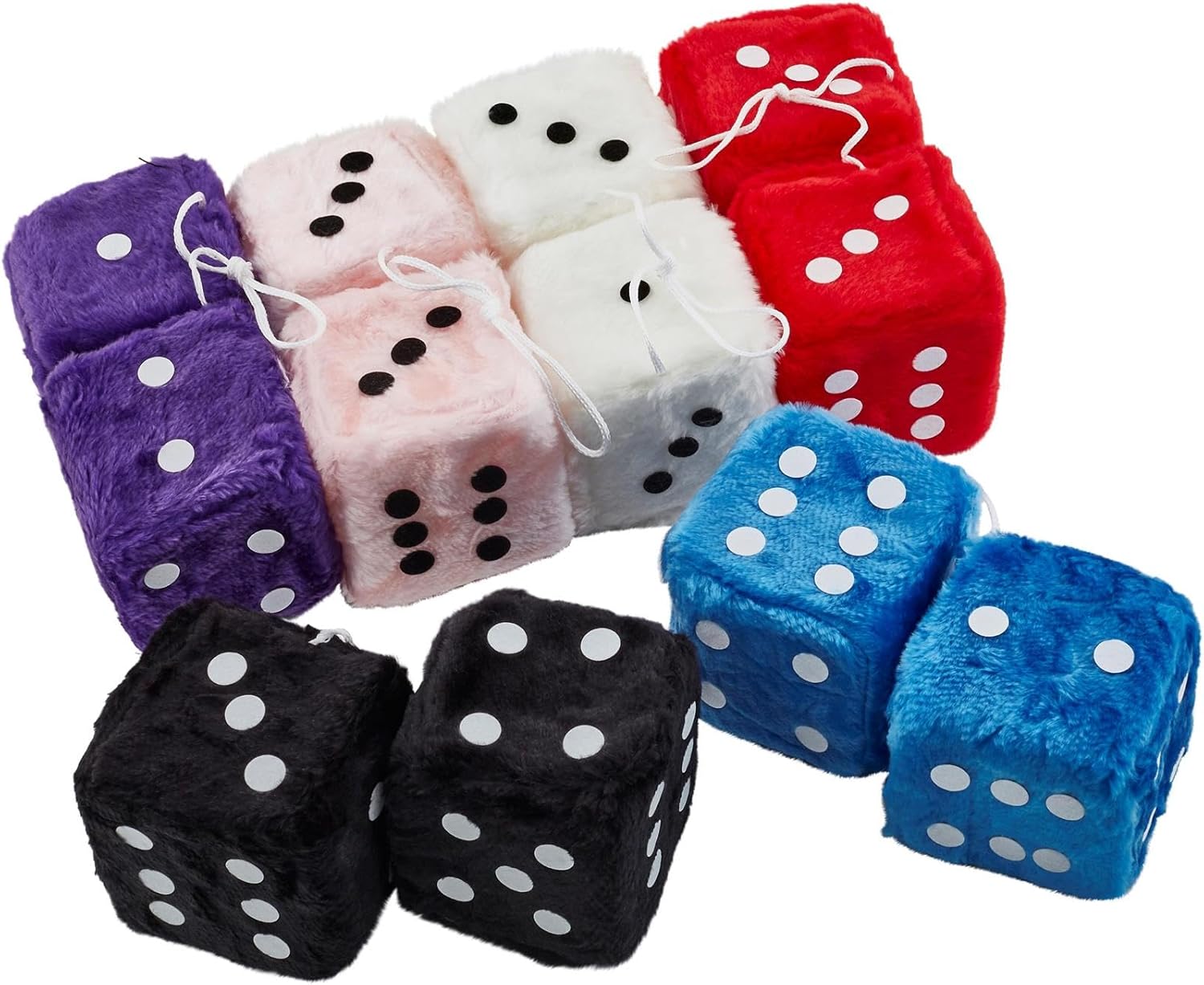 White Fuzzy Dice, 3 Inch Square