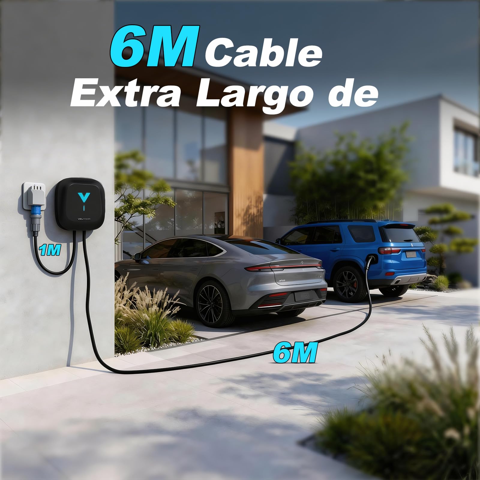 VDLPOWEREU Borne de Recharge Véhicules Électrique 7kW avec APP, Cable Type 2 6m, Wallbox 7kW, Borne de Recharge Monophasé 32A, Chargeur Voiture Electrique avec RCD Type A, IP67, pour BEV/PHEV