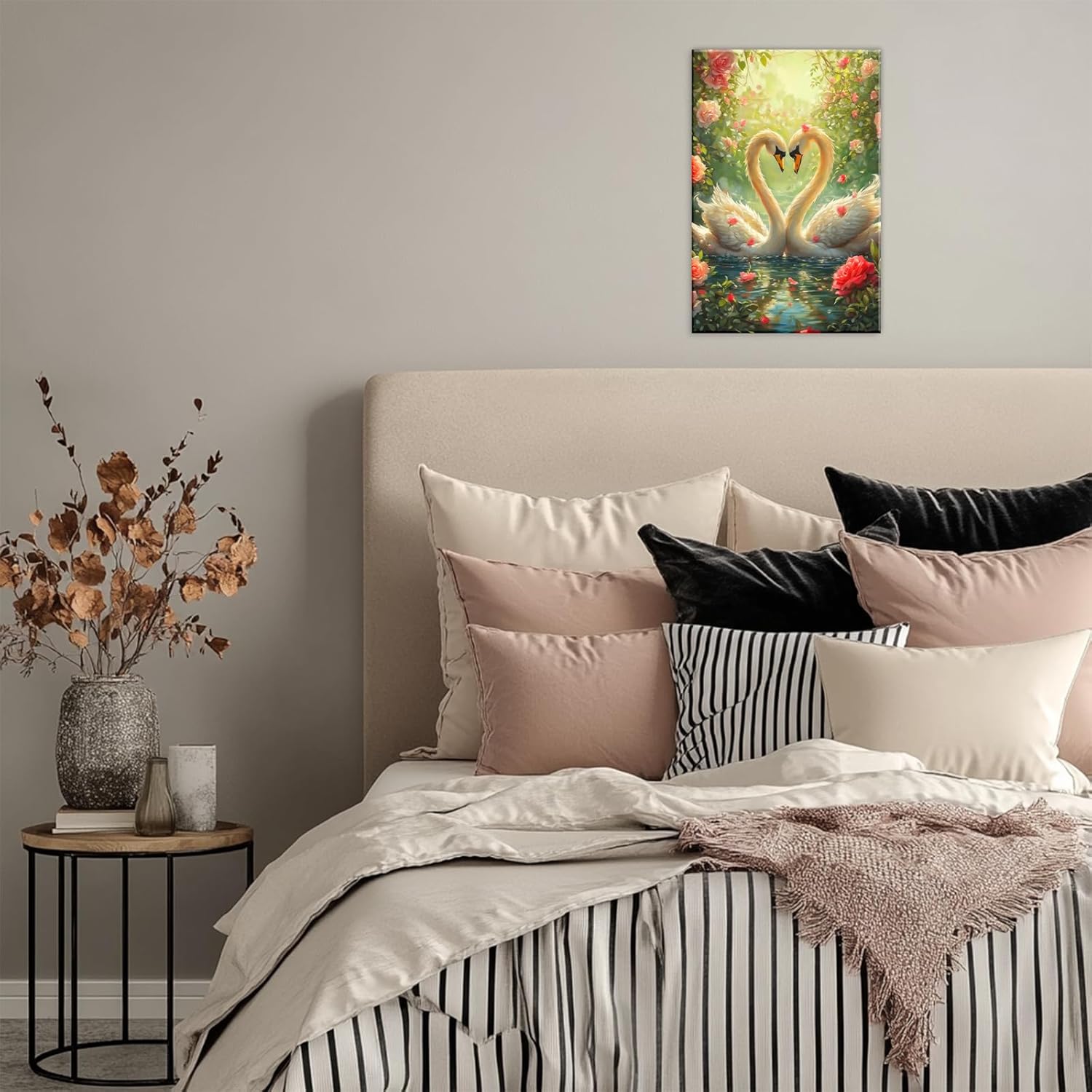 OAAPITI Animal Wall Art Swan Canvas Print Colorful Swan Lake Painting Print Romantic Theme Poster Wall Decor for Living Room Bedroom Bathroom Home(Artwork-2,12"x18")