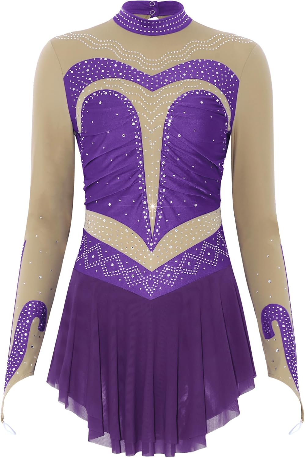 Women's Figure Ice Skating Dress Long Sleeve Lyrical Dance Dress Ballet Gymnastics Competition Leotards