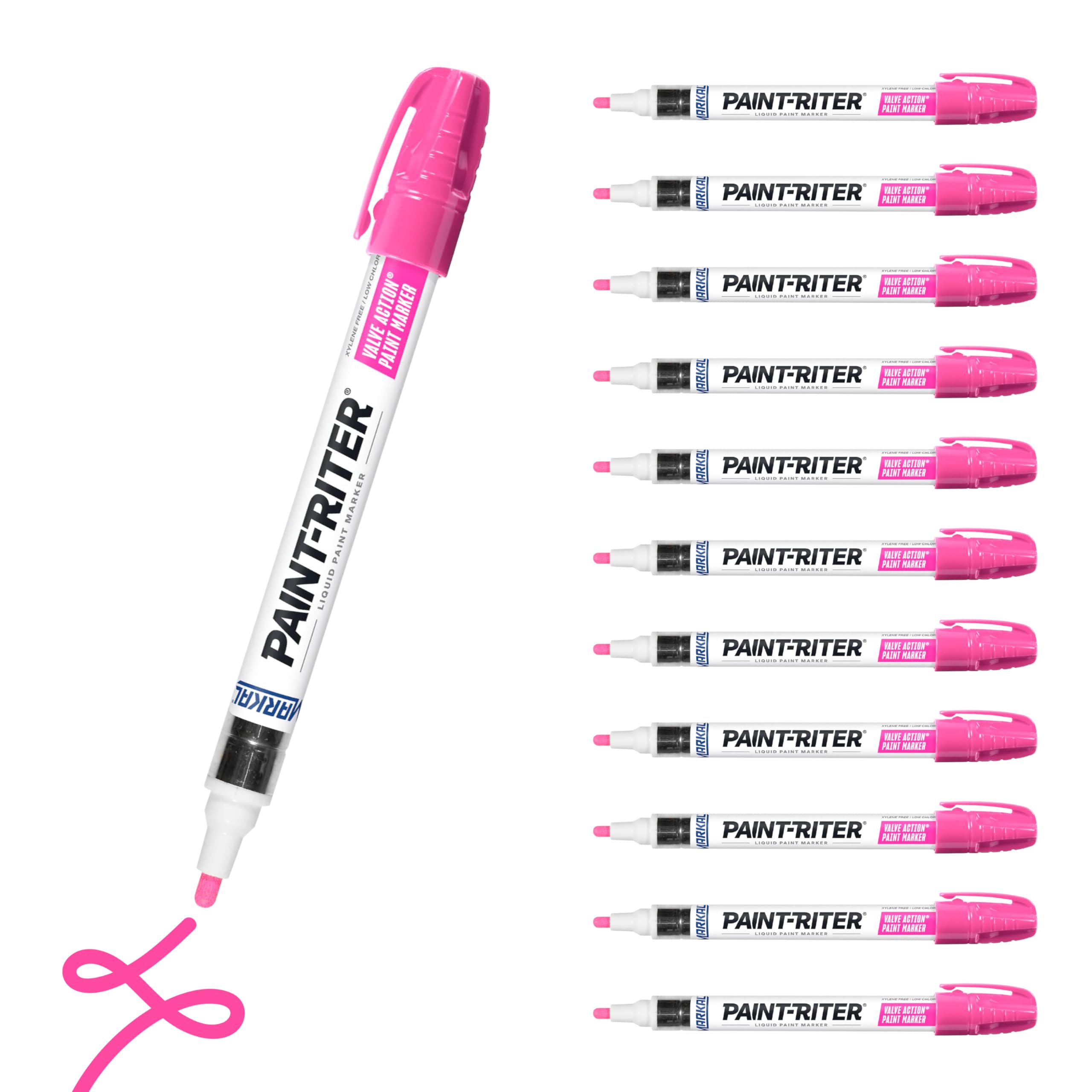 Markal 96053 Paint-Riter+ Valve Action Marker, Versatile Surface Compatibility, Bold Mark Size 1.8", Fluorescent Pink 12-Pack