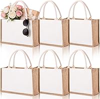 SOUJOY 6 Pack Burlap Tote Bags - Reusable Jute Grocery Beach Bags with Handles, Water Resistant 14.7x9.8x4.5" for Shopping, Wedding, Gifts