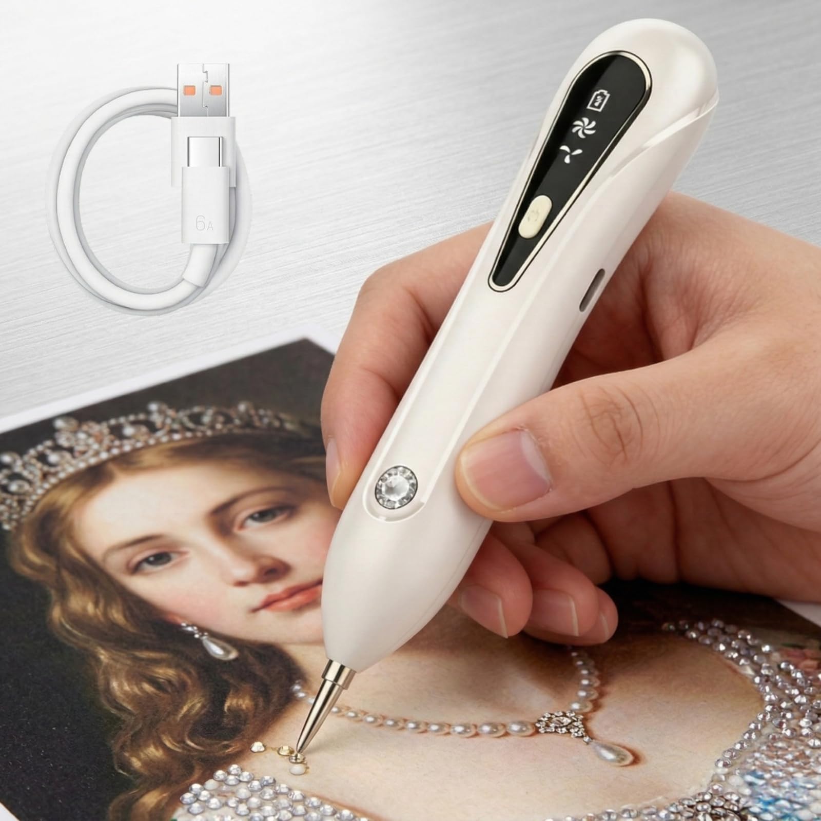 Photo 1 of Ohotecy Electric Diamond Painting Pen with Adjustable Suction, Cordless Rechargeable Vacuum Rhinestone & Crystal Picker Tool for Round, Square & AB Drills, Low Noise Pro Diamond Art Accessories