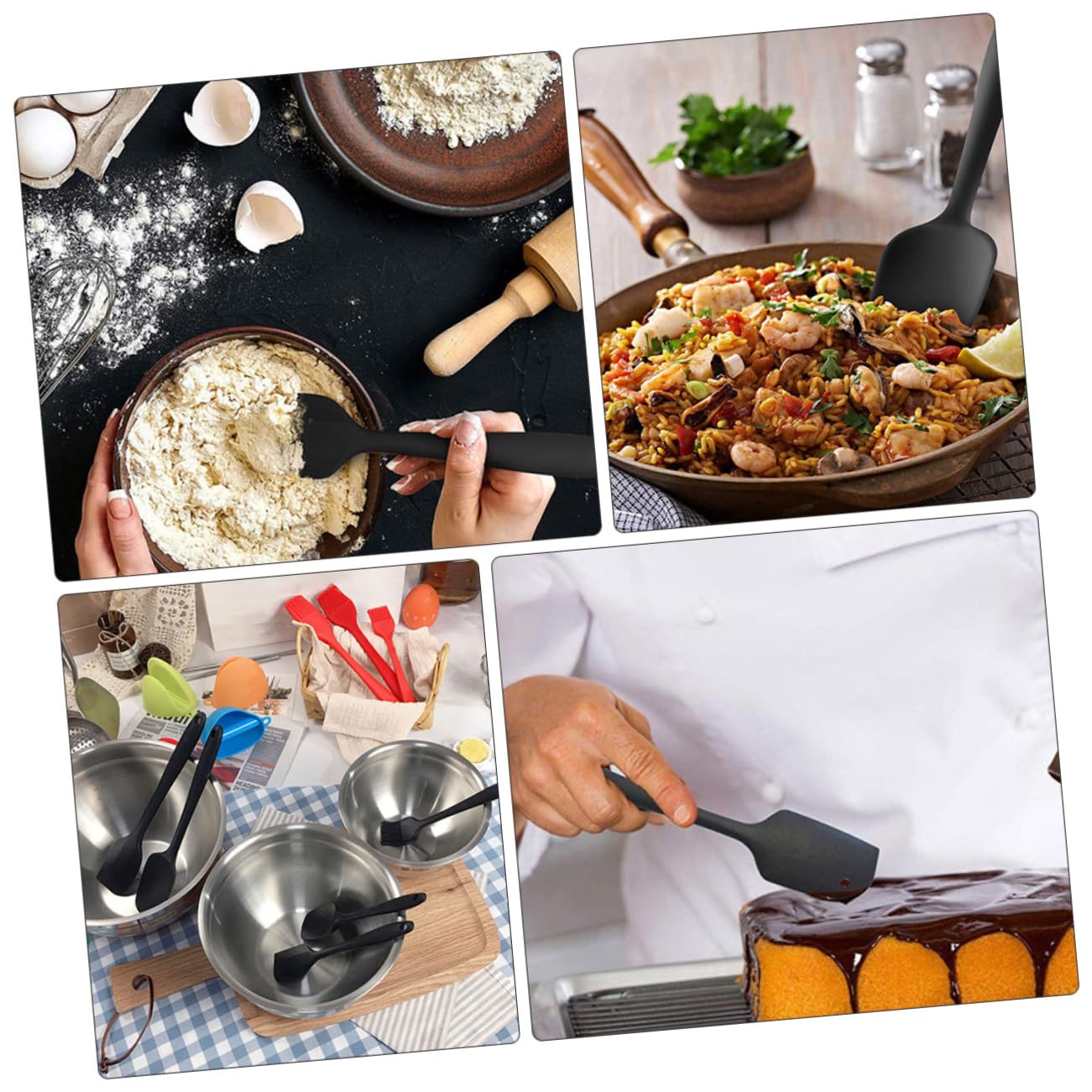 Set de Spatules en Silicone Noir 9 Pièces pour Pâtisserie | Outils Robustes et Résistants aux Taches, Lot de 9 Set de Set de Pièces, Cuisine et Accessoires de Pâtisserie