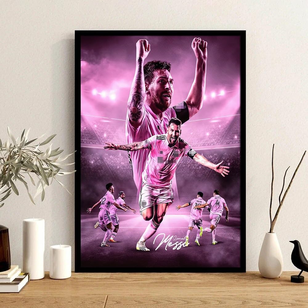 Black Framed Lionel Messi Signed Poster For Kids Hanging To Room Bedroom Wall Decor-Soccer Superstar Posters Canvas Art Print Picture For Teen Boy Fans Birthday Gifts - Image 8