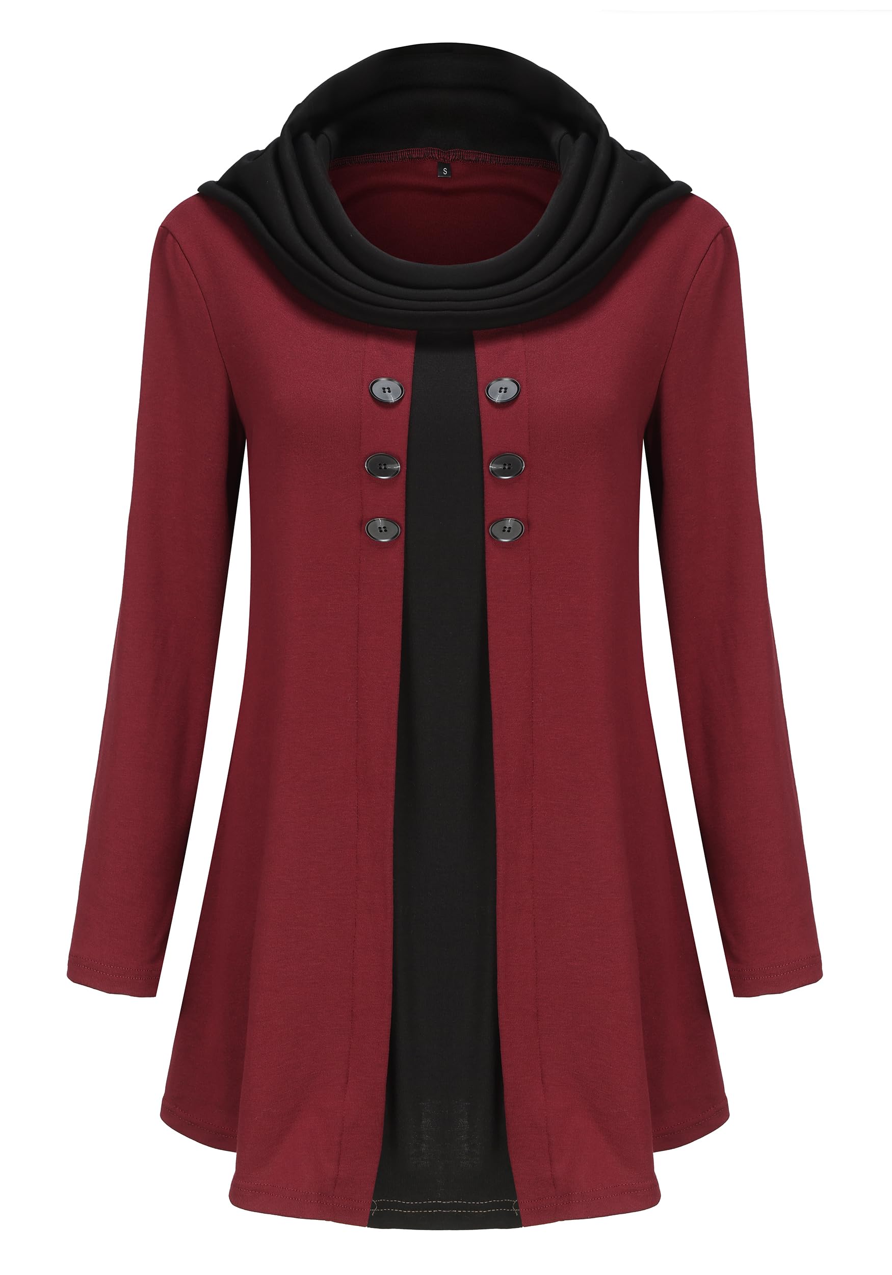 ELFINWomen's Long Sleeve Tunic Shirts Elegant Pullover Sweatshirts Shawl Collar Patchwork Jumper