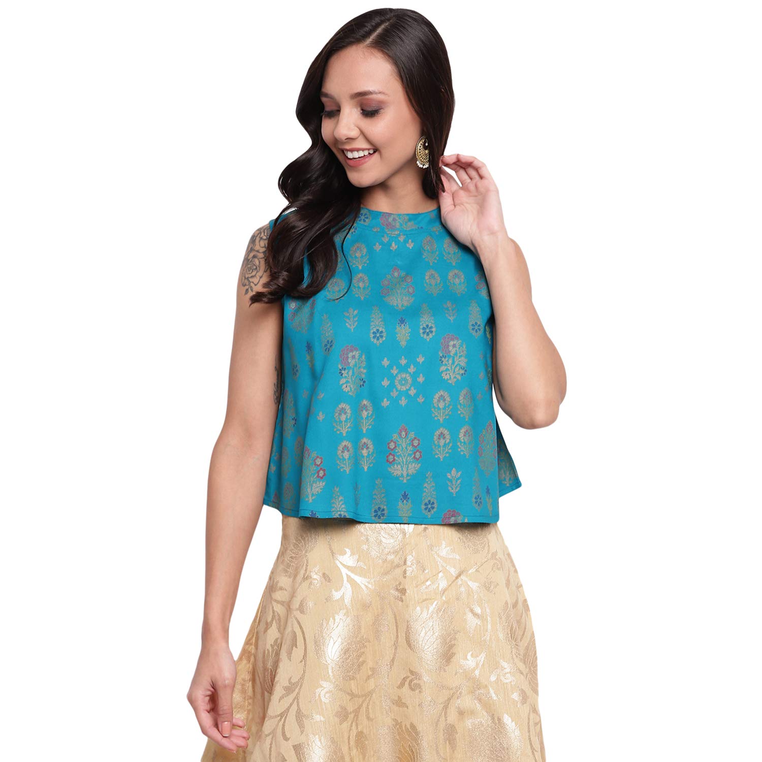 Women's Printed Top (2005T11326_M Blue)