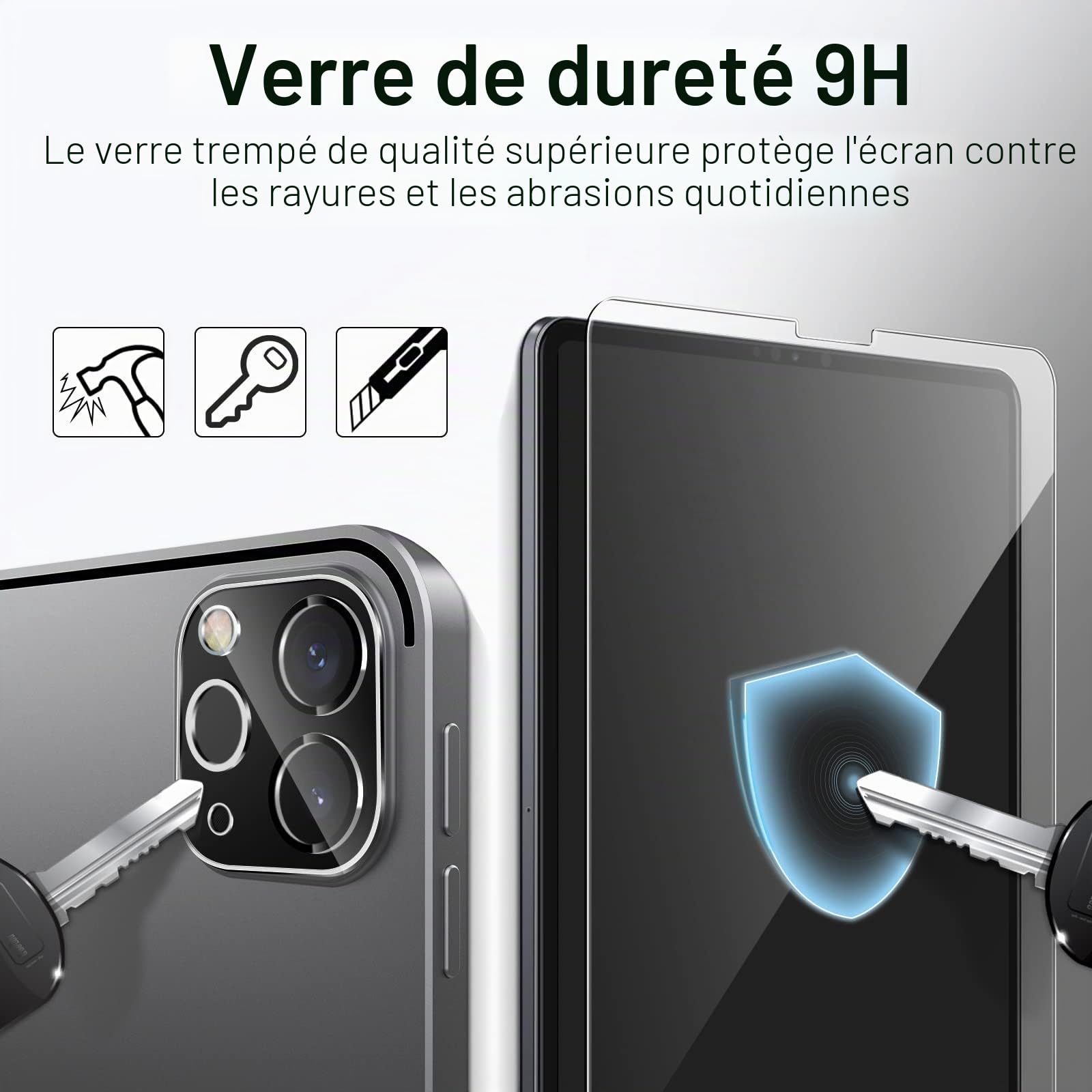 JETech Protection D'écran pour iPad Pro 12,9 Pouces, 2022/2021/2020 (6e/5e/4e Génération) avec Protection d'Objectif de Caméra Arrière, Film Verre Trempé HD, 2 Pièces Chacun