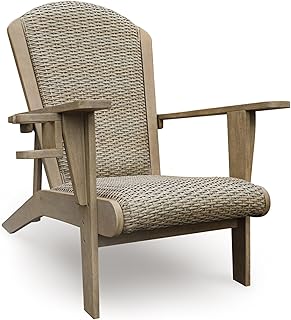 Bradstreet Bay Casual Outdoor Eucalyptus Wood Padded High Back Adirondack Chair with Handwoven Resin Wicker, Beige