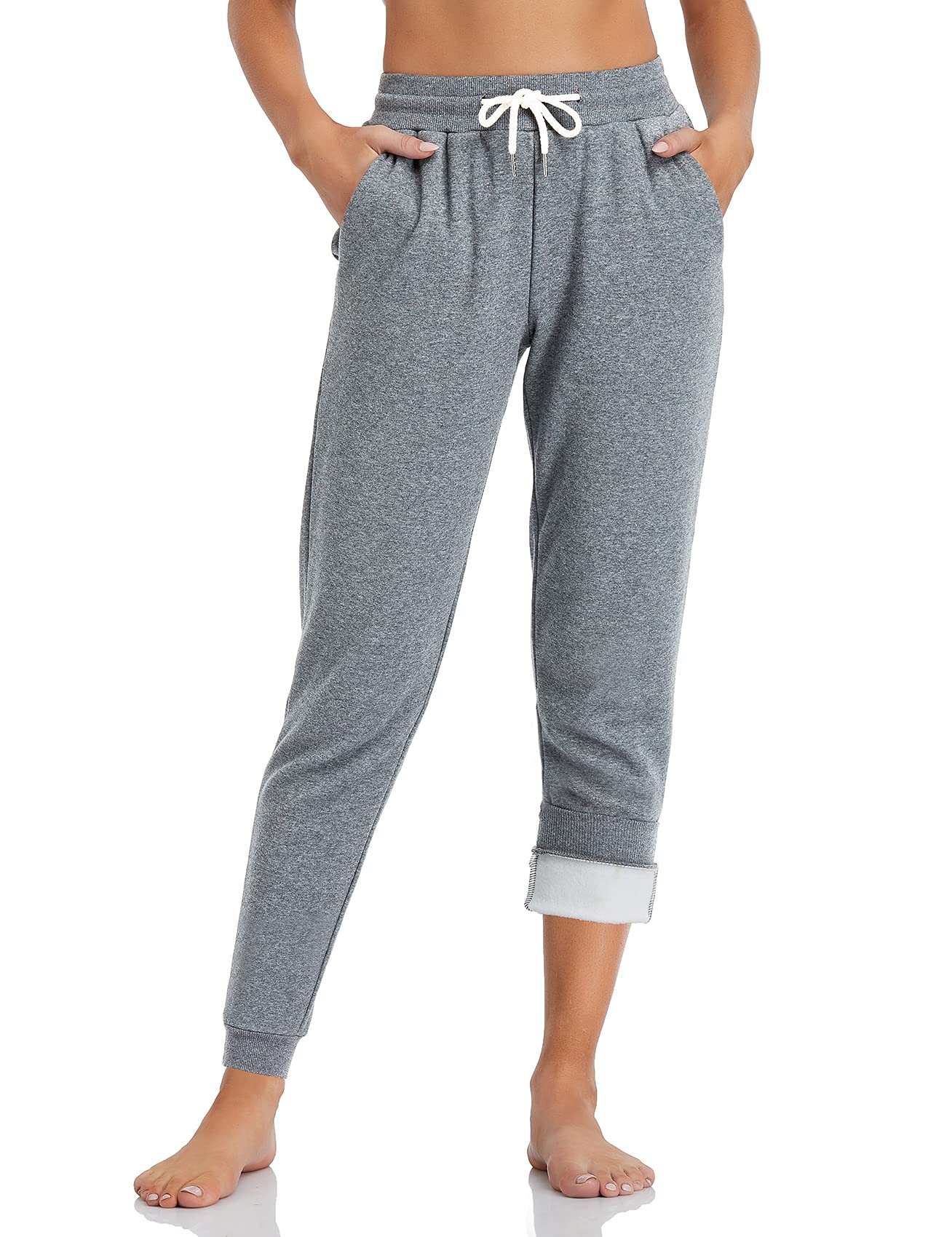 Women's 28" 31" 34" Fleece Lined Jogger Pants Warm Sherpa Sweatpants Thermal Winter Athletic Lounge Petite Tall