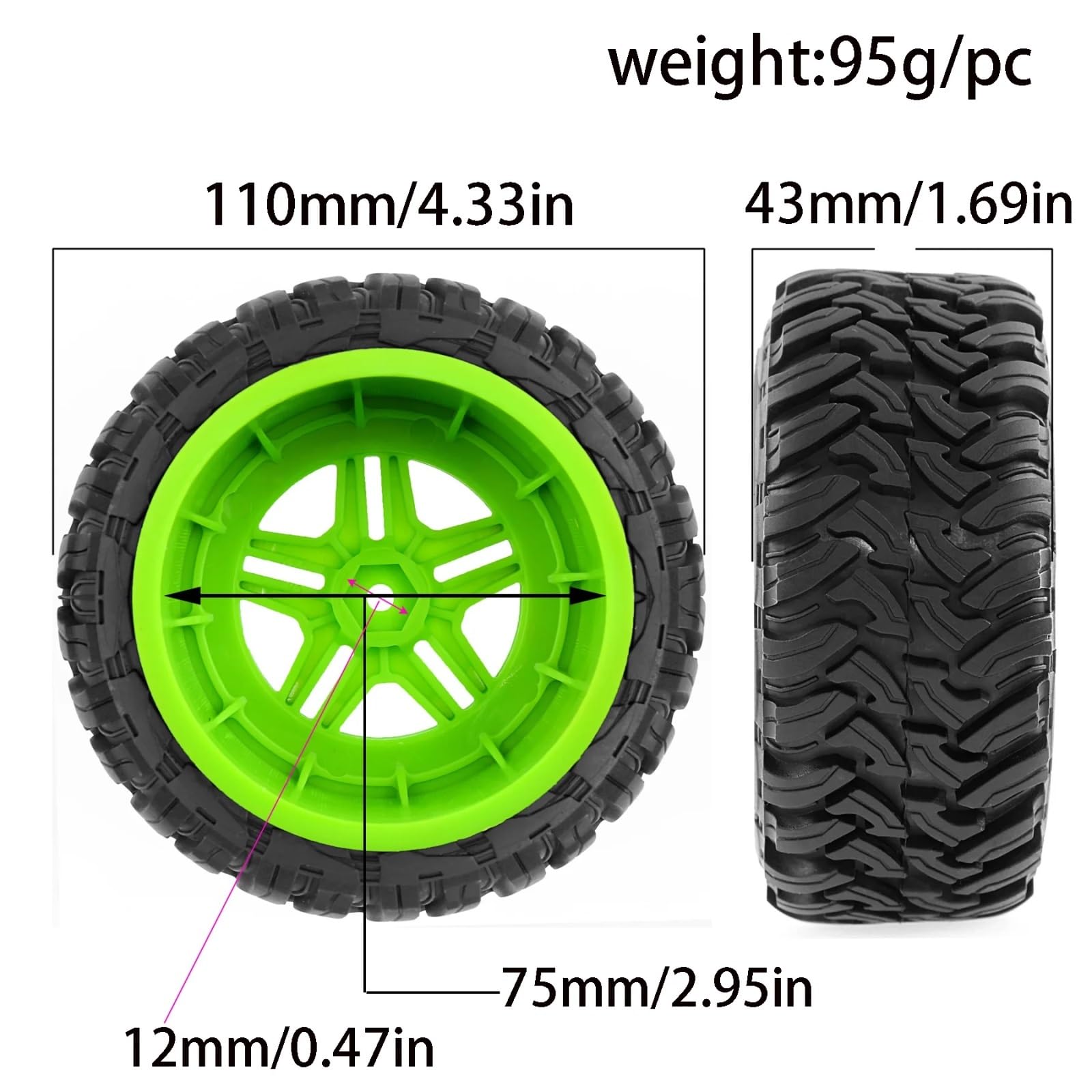 Per Traxxas Per Slash Per Arrma Per Senton Per HuanQi Per Vkar Per HPI 1/10 4 Pezzi Short Course Truck Tire Wheel Hex RC Car Ricambi Modellini RC