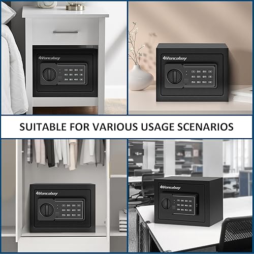 Miniatura 8 de Voncabay Caja fuerte para dinero para el hogar con sensor de luz y función de silencio y caja de seguridad ignífuga para dinero con toma de