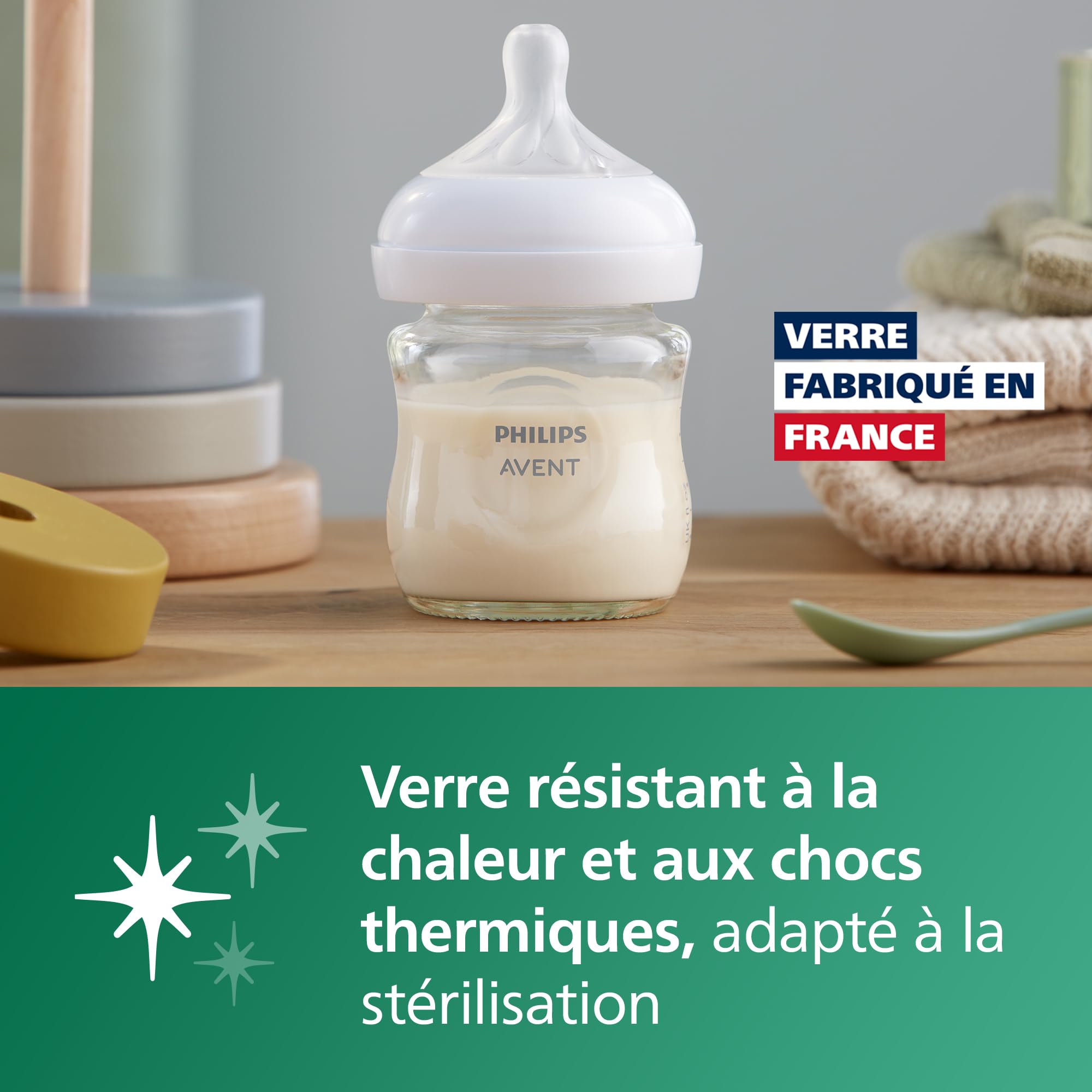 Philips Avent Natural Response - Biberon en verre 125 ml avec tétine à débit lent (Débit 2), SCY930/01