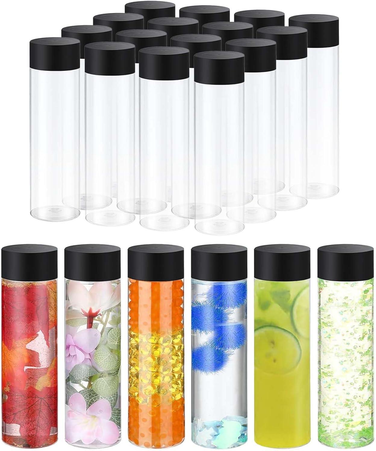 16 Pack Empty Plastic Sensory Bottles with Lids Bulk Empty Reusable Juice Water Bottles for DIY Crafts Classroom Handmade Party Decoration 13.5 oz/ 400 ml