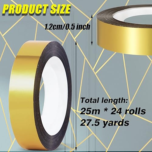 Miniatura 3 de HLARTNET 24 rollos de cinta Washi metálica dorada para manualidades cinta de espejo Washi metálica para decoración de pared 12 pulgada x 165 yardas