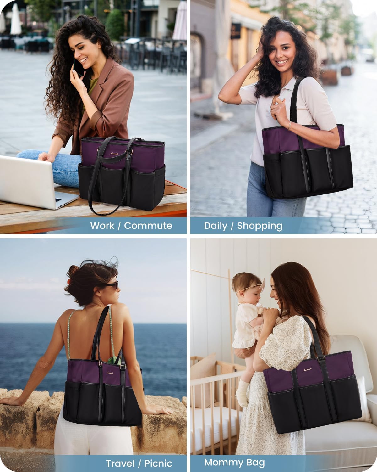 LOVEVOOK Teacher Nurse Tote Bag for Women Work, 15.6 Inch Laptop Bag for Women, Utility Everything Bag For Travel College Daily, Professional Computer Purse Large Handbag With Multi Pockets - Image 9