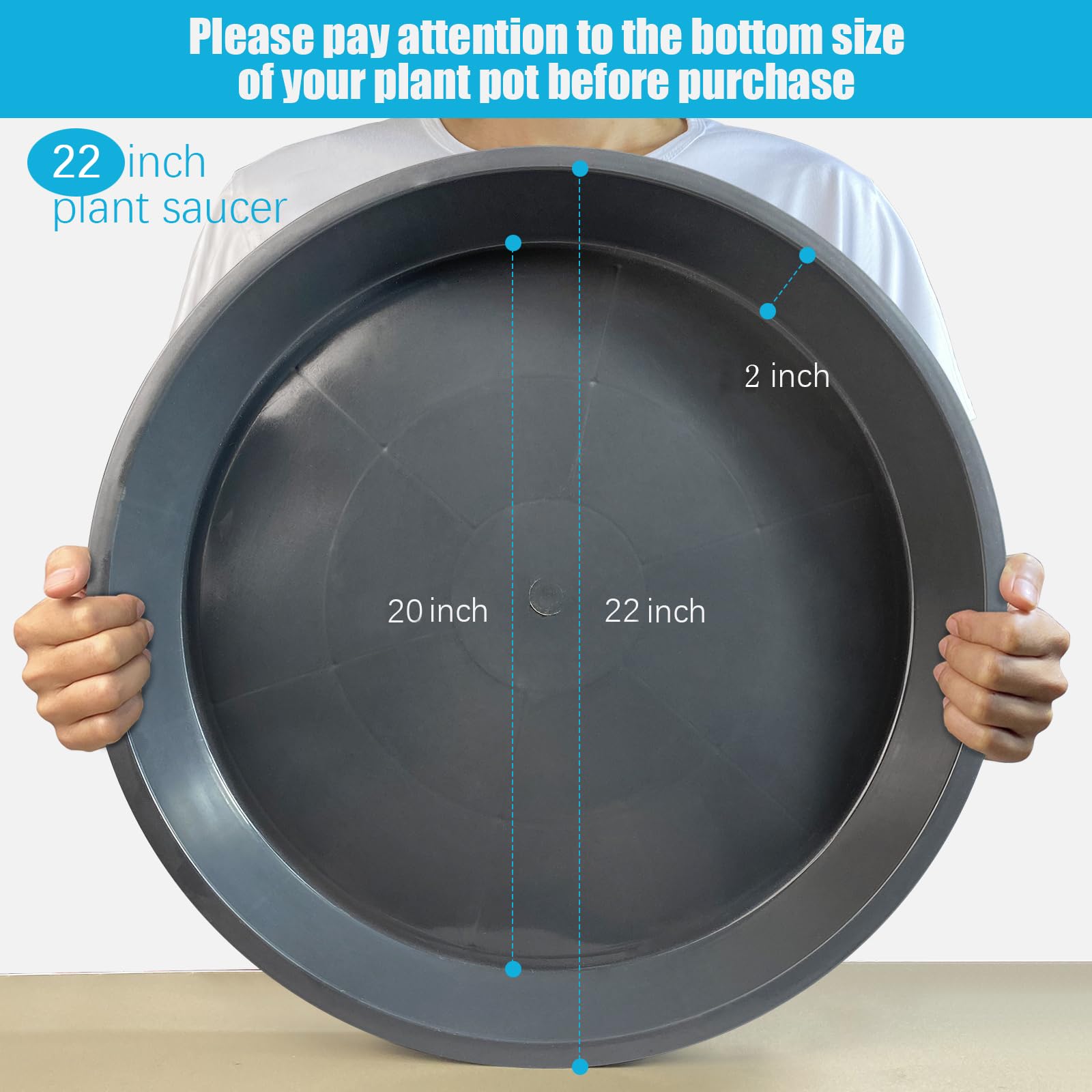 6 Stück Pflanzuntersetzer, 35,6 cm, 40,6 cm, 45,7 cm, 50,8 cm, 55,9 cm, großes Pflanztablett, langlebige Pflanztopf, Untersetzer, Abtropfschalen, Kunststoff-Pflanzplatte, Wasserfänger, Schale