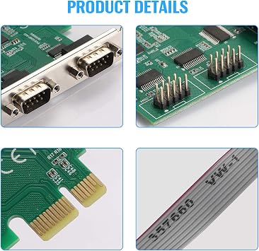 PCI-Express PCIe Expansion Card - 1X Serial COM interfaces - COM Port RS232 Interface - Adapter Converter Card, RS-232 Module with 4 Connections, 18-pin